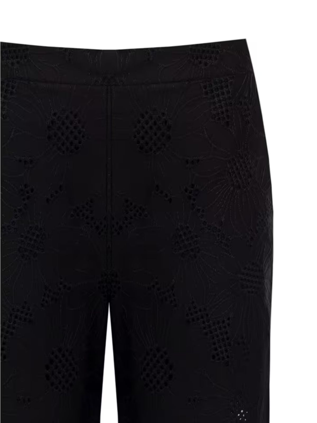 Rinascimento - Pantaloni Larghi Cropped In Misto Cotone Ricamati A Fiori E Traforati - Donna