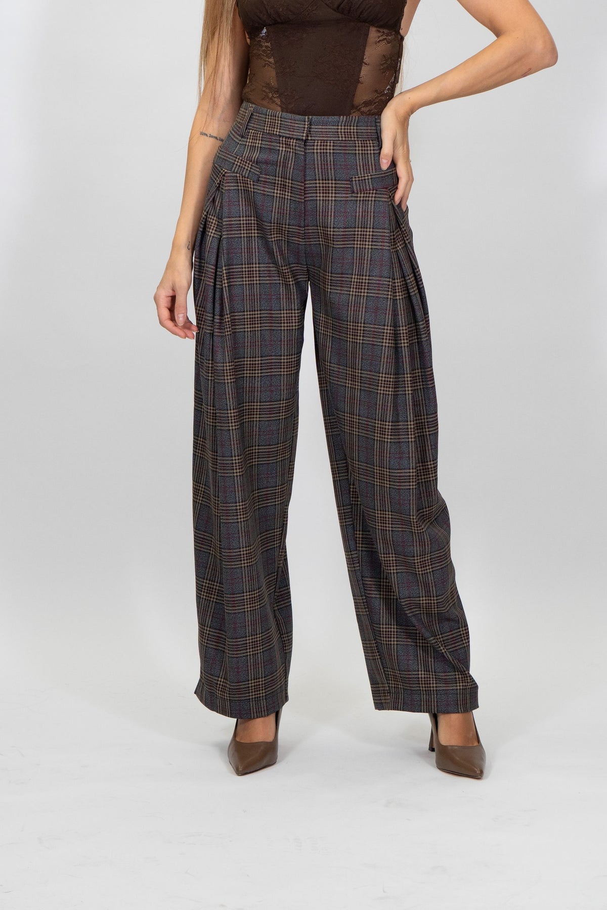 Imperial - Pantaloni palazzo stampati a vita alta con pinces - Donna