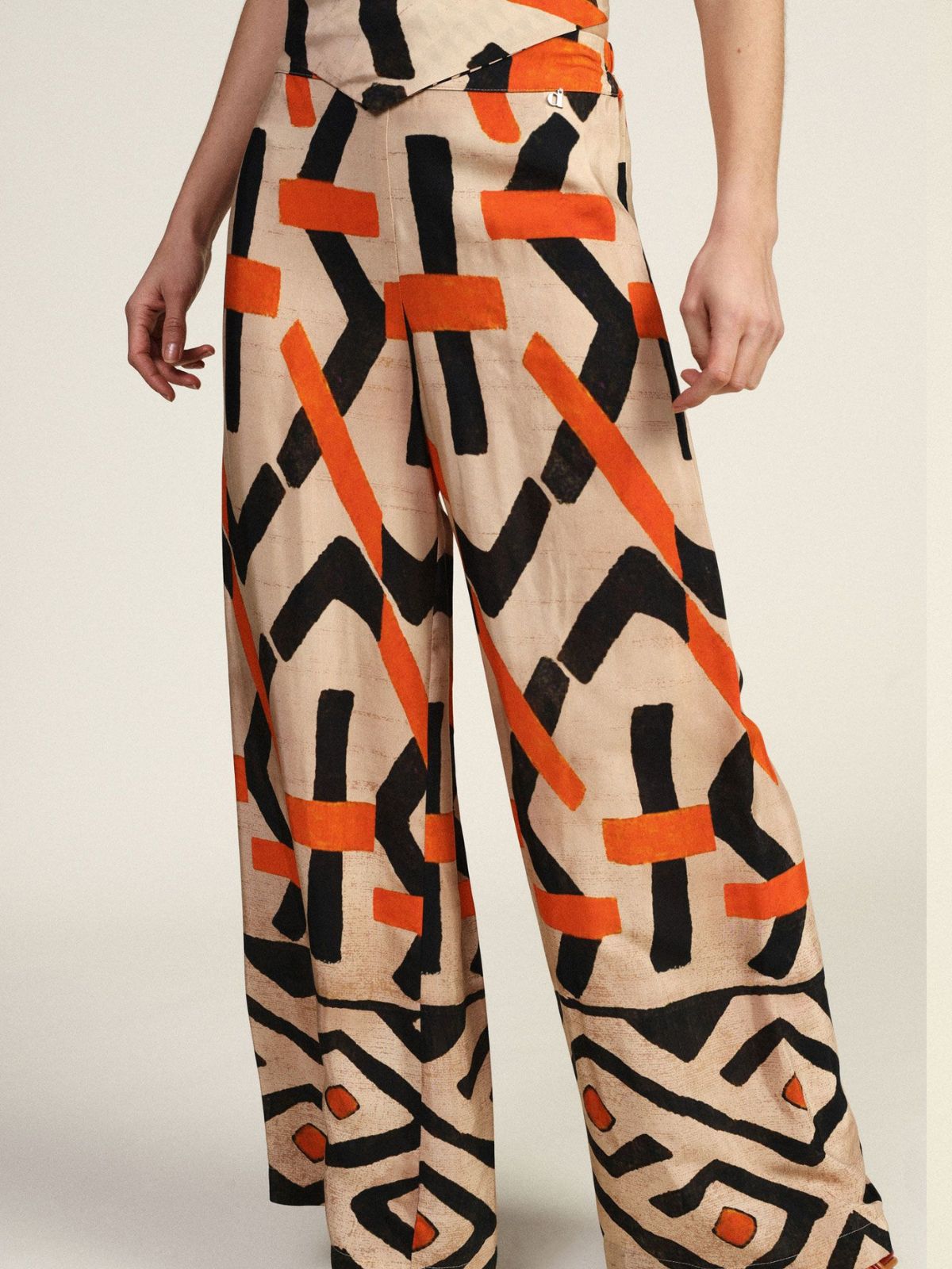 Dixie - Pantaloni palazzo fantasia geometrica vita alta - Donna