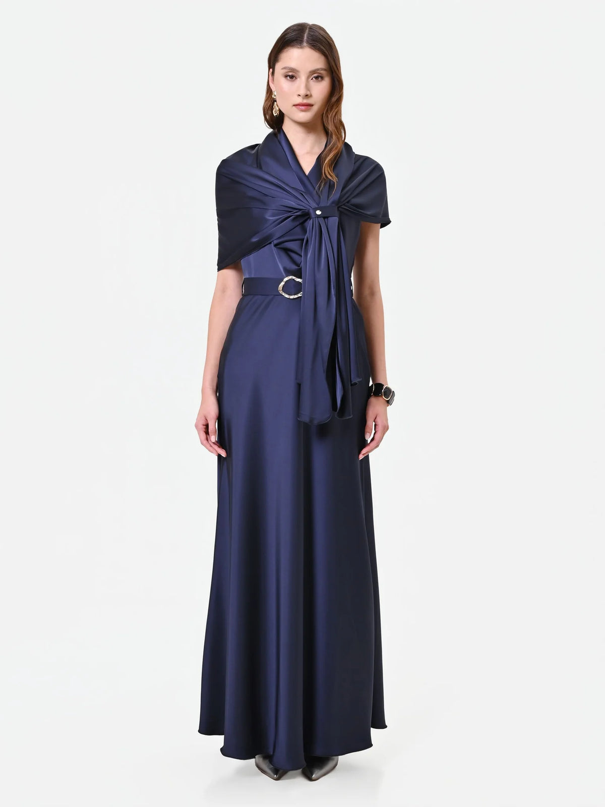 Rinascimento - Stola-foulard in raso con anello drappeggiato - Donna