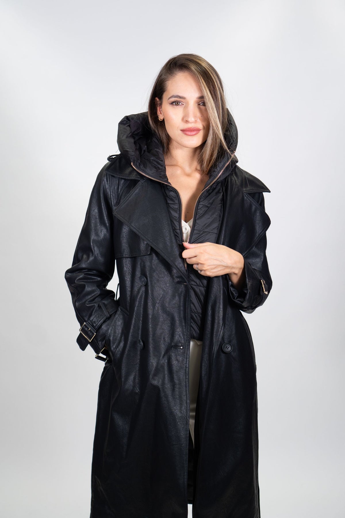 Yes Zee - Trench in tessuto coated con finto gilet rimovibile - Donna