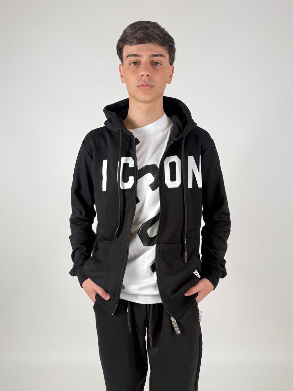 Icon - Felpa Cappuccio C/Zip Basica - Uomo