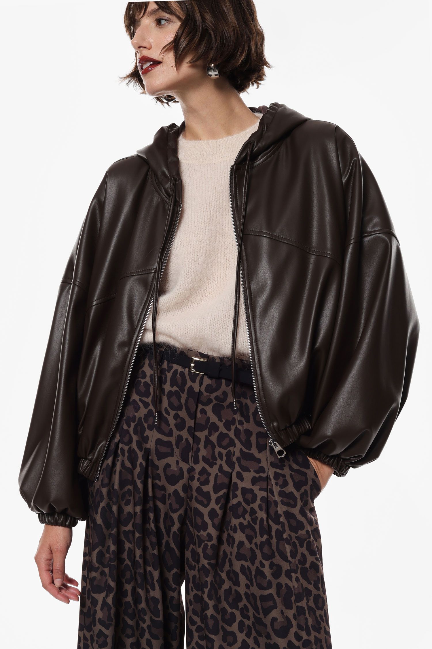 Bomber con cappuccio oversize in similpelle Donna - Imperial