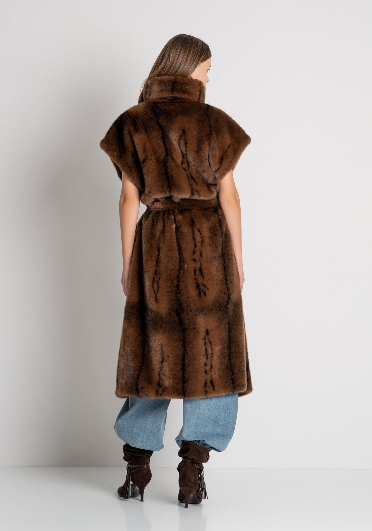 Fracomina - Gilet lungo in ecopelliccia con cintura - Donna