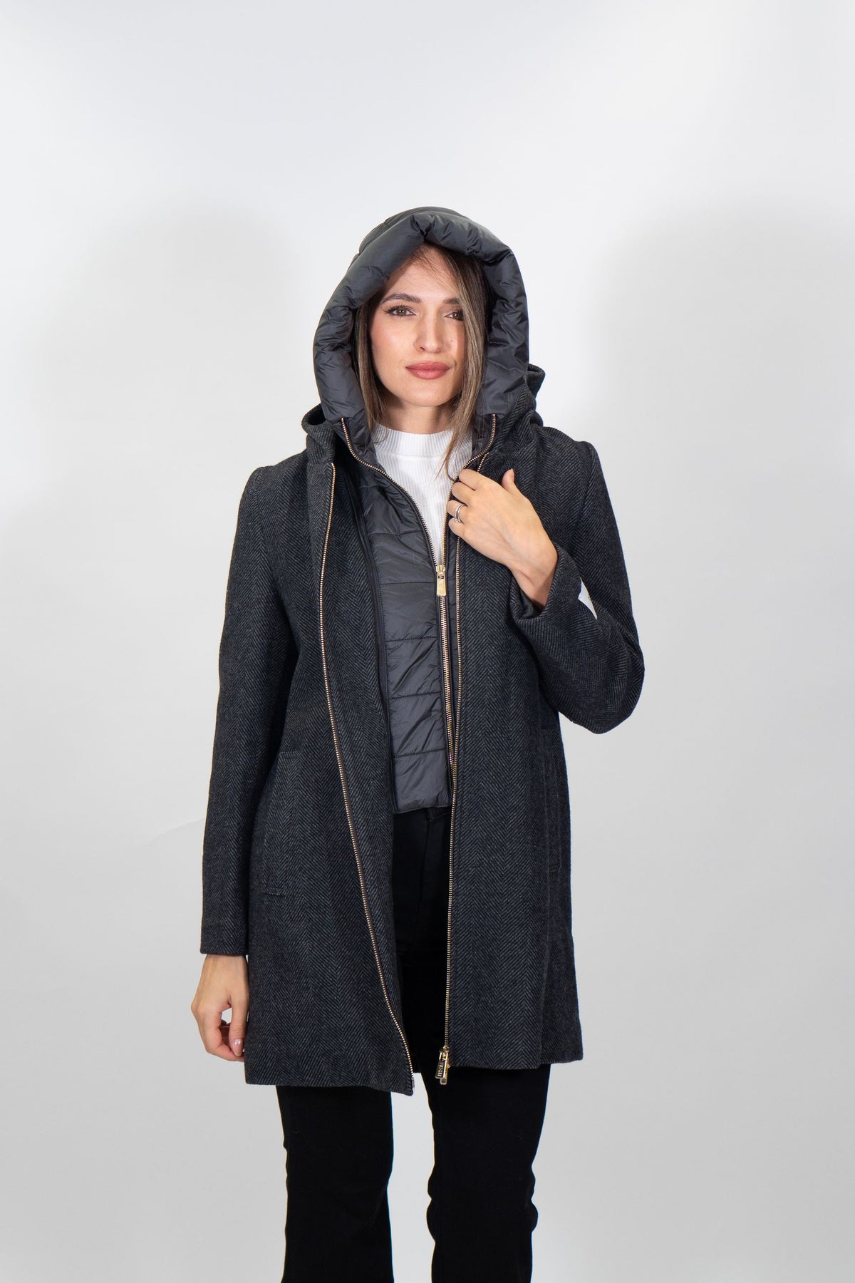 Yes Zee - Cappotto linea diritta e finto gilet - Donna