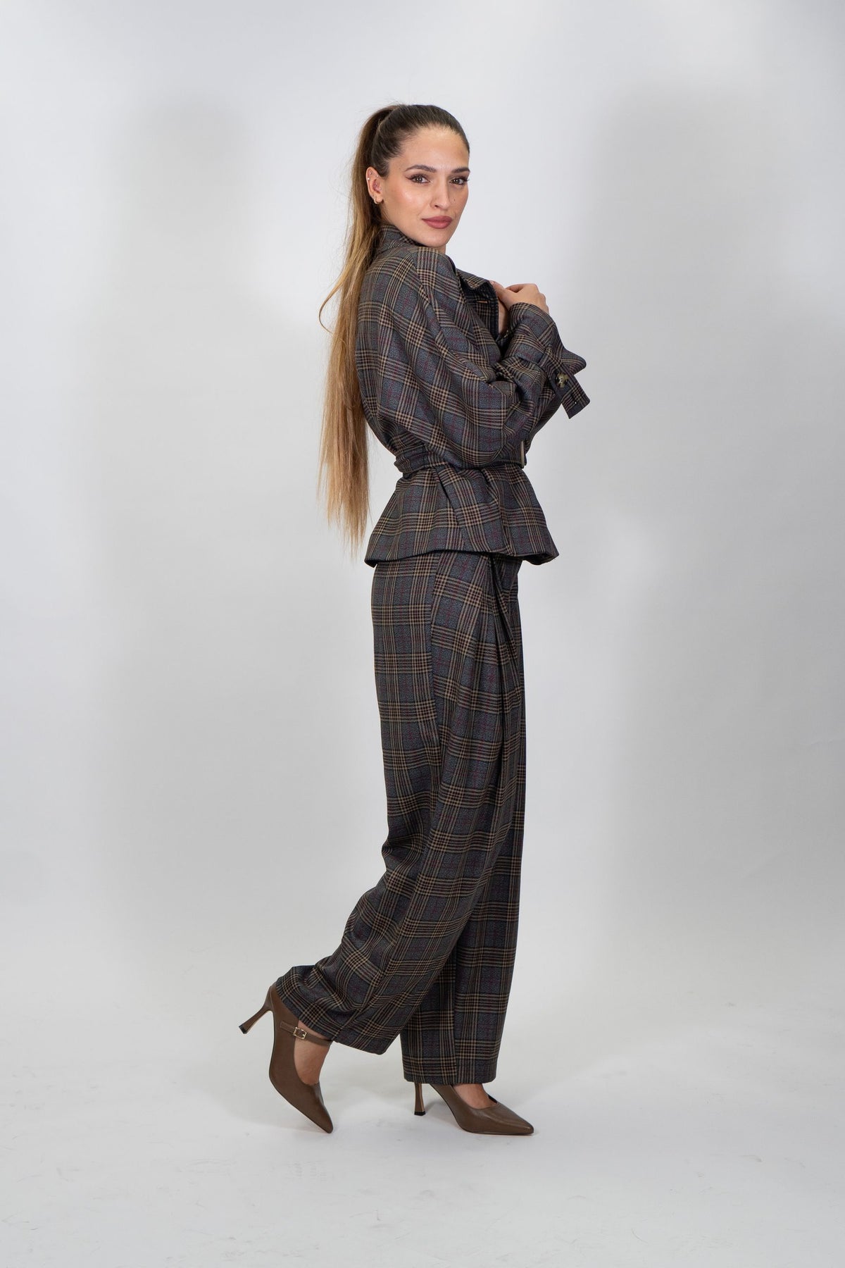 Imperial - Pantaloni palazzo stampati a vita alta con pinces - Donna