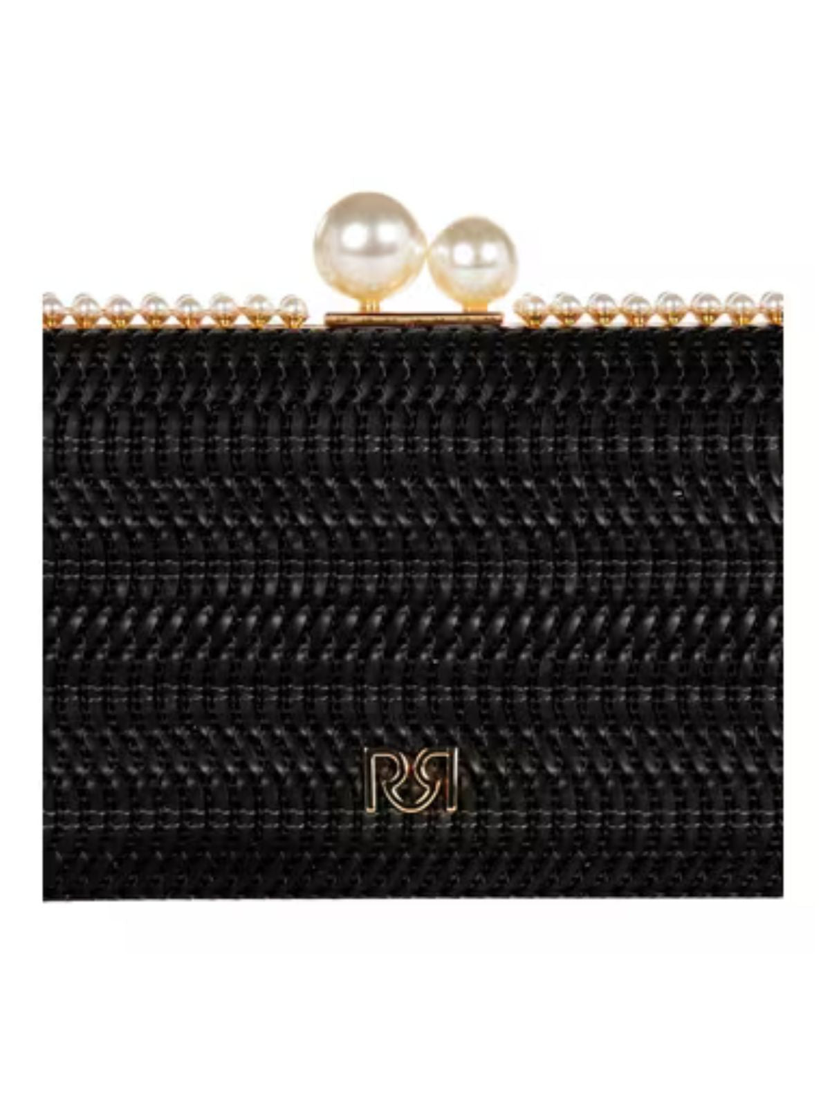 Rinascimento - Pochette Rigida Intrecciata Effetto Paglia Con Rifinitura In Perle E Tracolla Catena Removibile - Donna