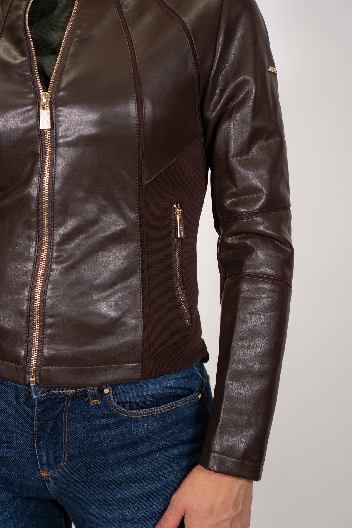 Yes Zee - Giubbino  Biker In Tessuto Coated - Donna