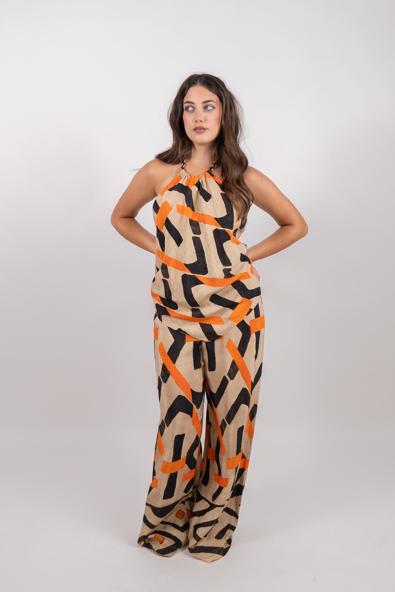 Dixie - Pantaloni palazzo fantasia geometrica vita alta - Donna