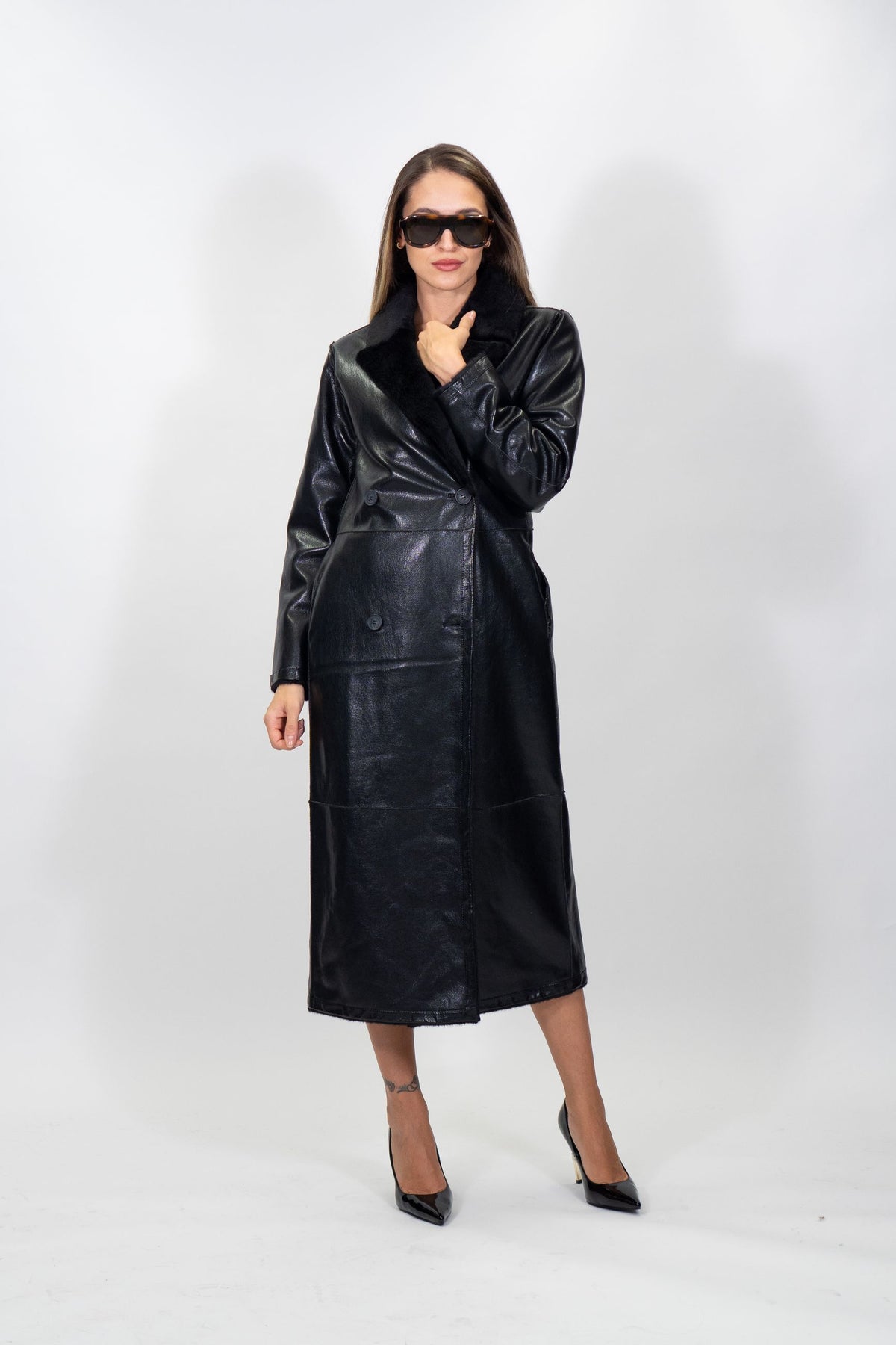 Yes Zee - Cappotto in ecopelle ed ecopelliccia reversibile - Donna