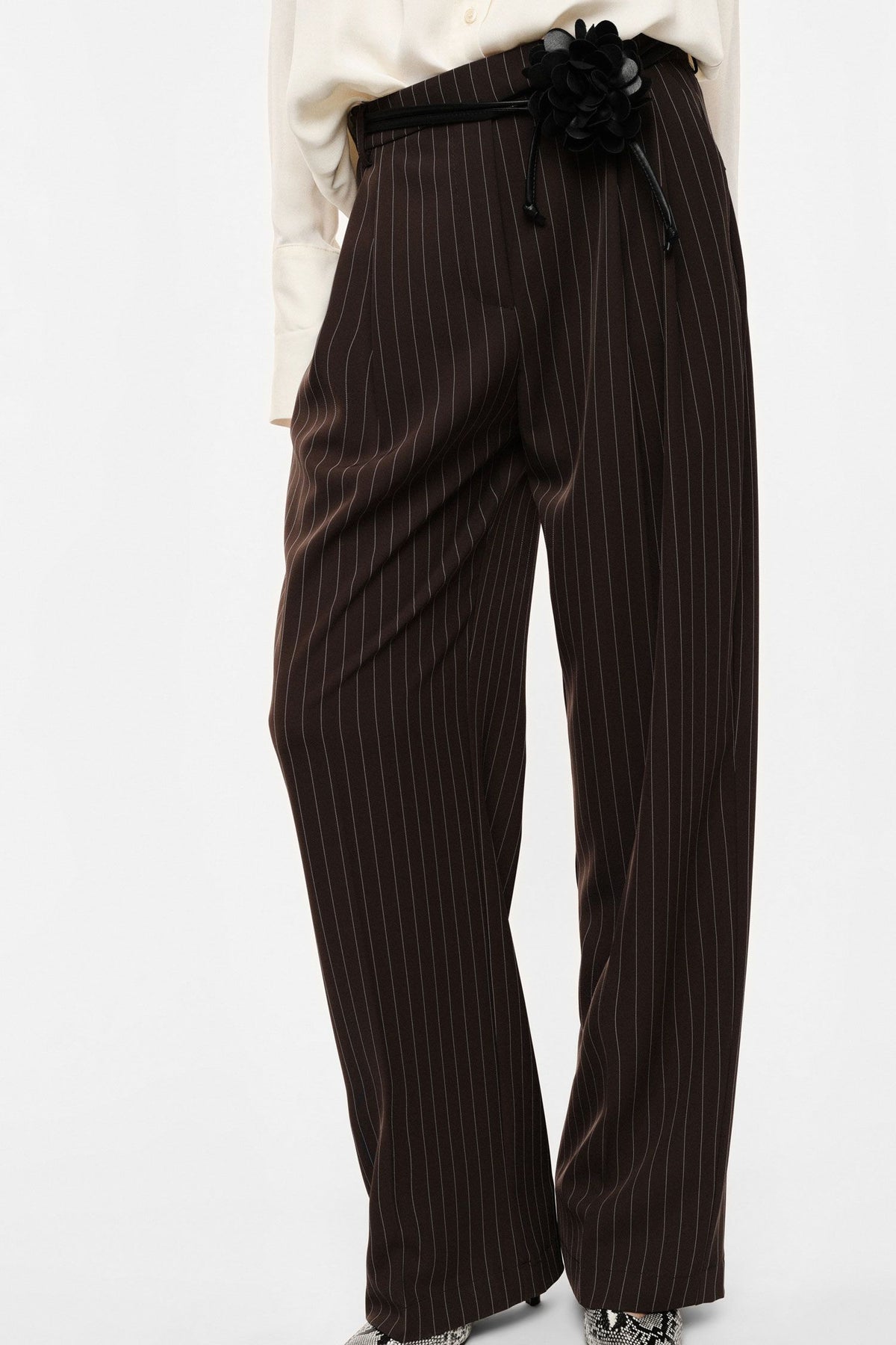 Imperial - Pantaloni palazzo a righe con cintura fiore - Donna