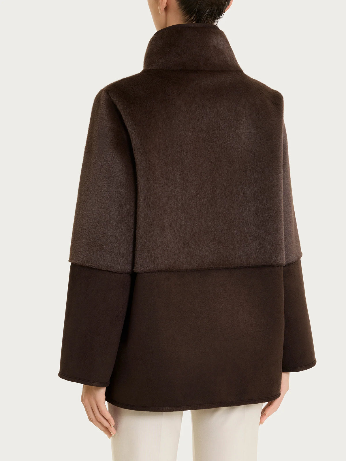 Ragno - Giacca lunga con collo alto double-face in Vegan Shearling - Donna