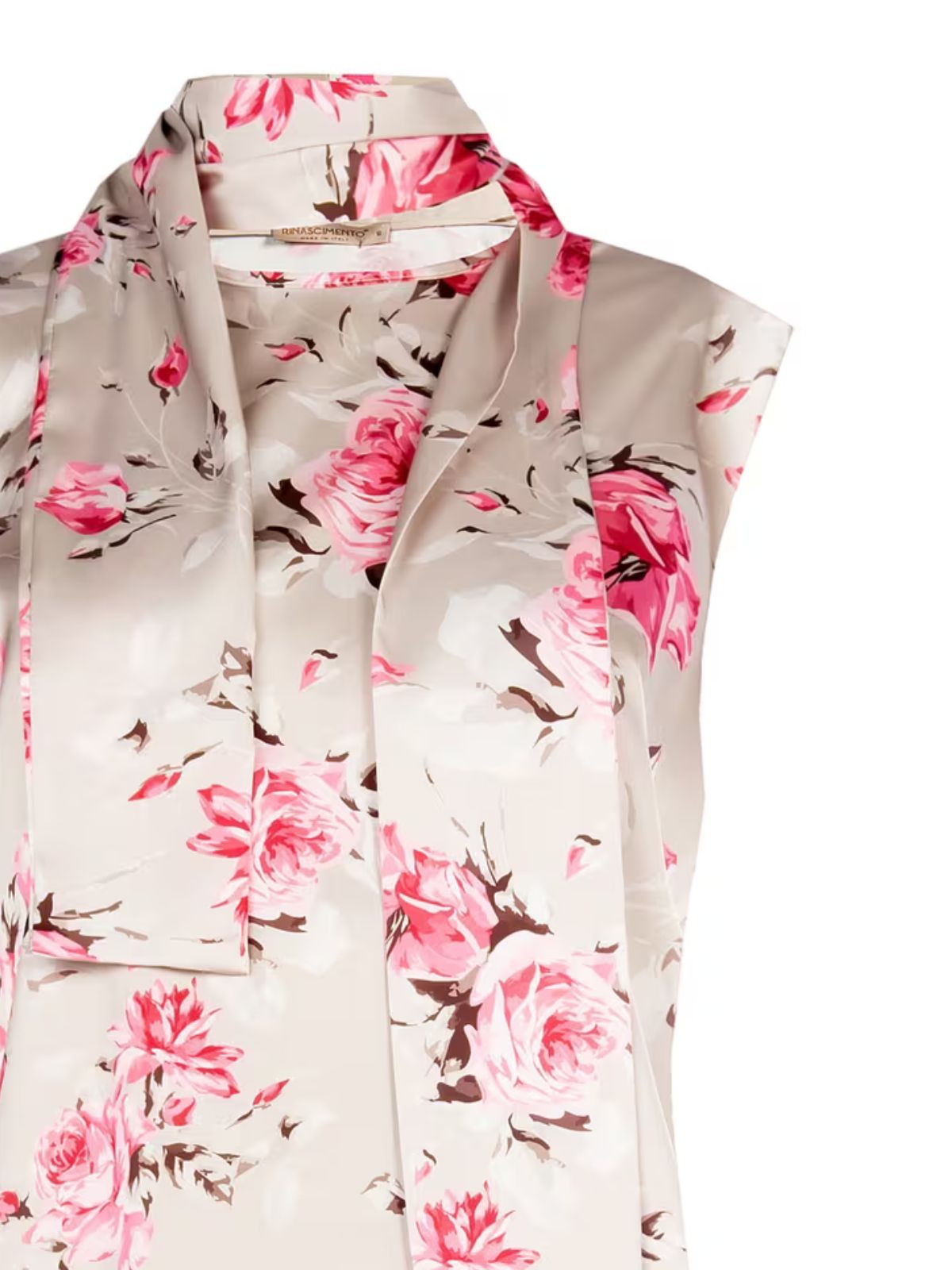 Rinascimento - Top Sfiancato Fluido In Raso Motivo A Rose Con Sciarpa Integrata - Donna