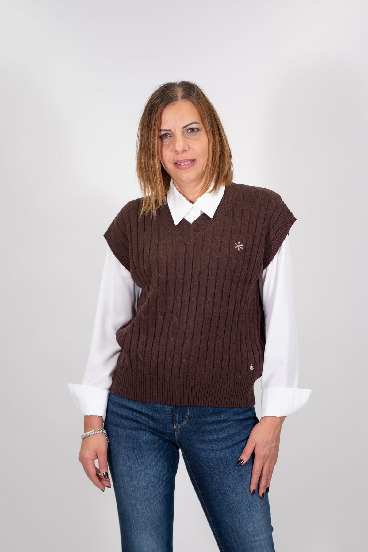 Fresh Flower - Gilet Trecce Con Logo F.7 - Donna