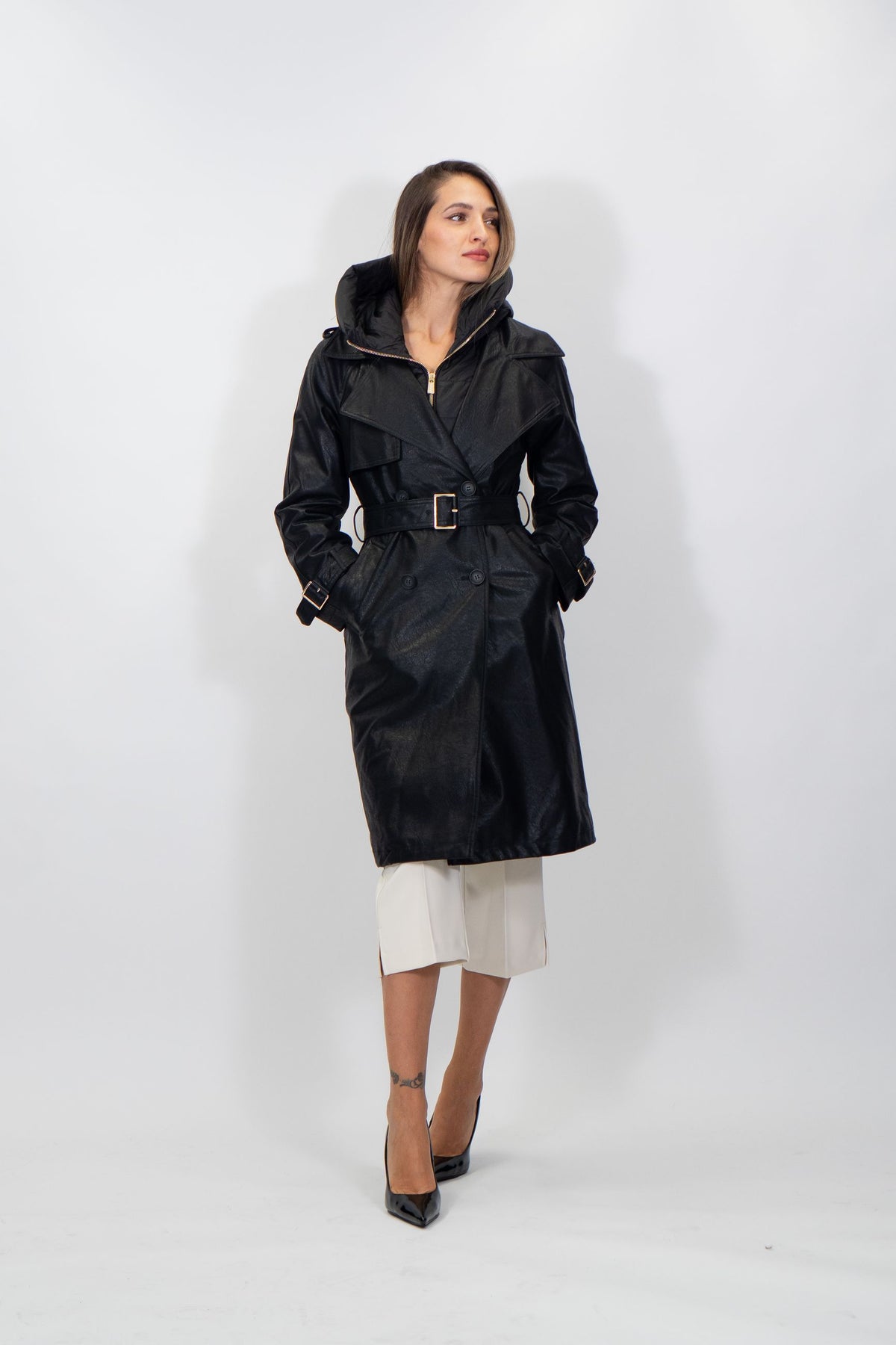 Yes Zee - Trench in tessuto coated con finto gilet rimovibile - Donna