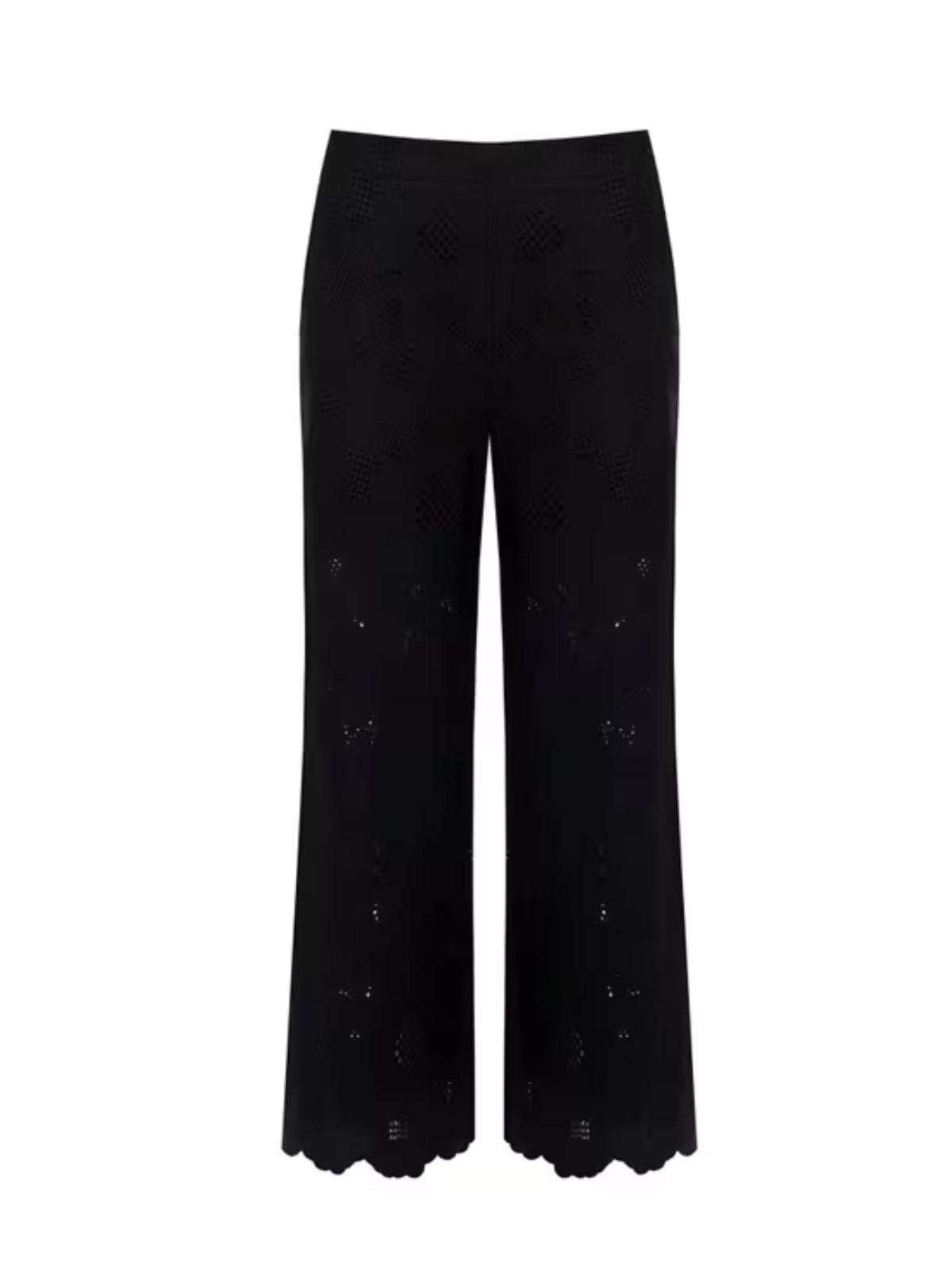 Rinascimento - Pantaloni Larghi Cropped In Misto Cotone Ricamati A Fiori E Traforati - Donna