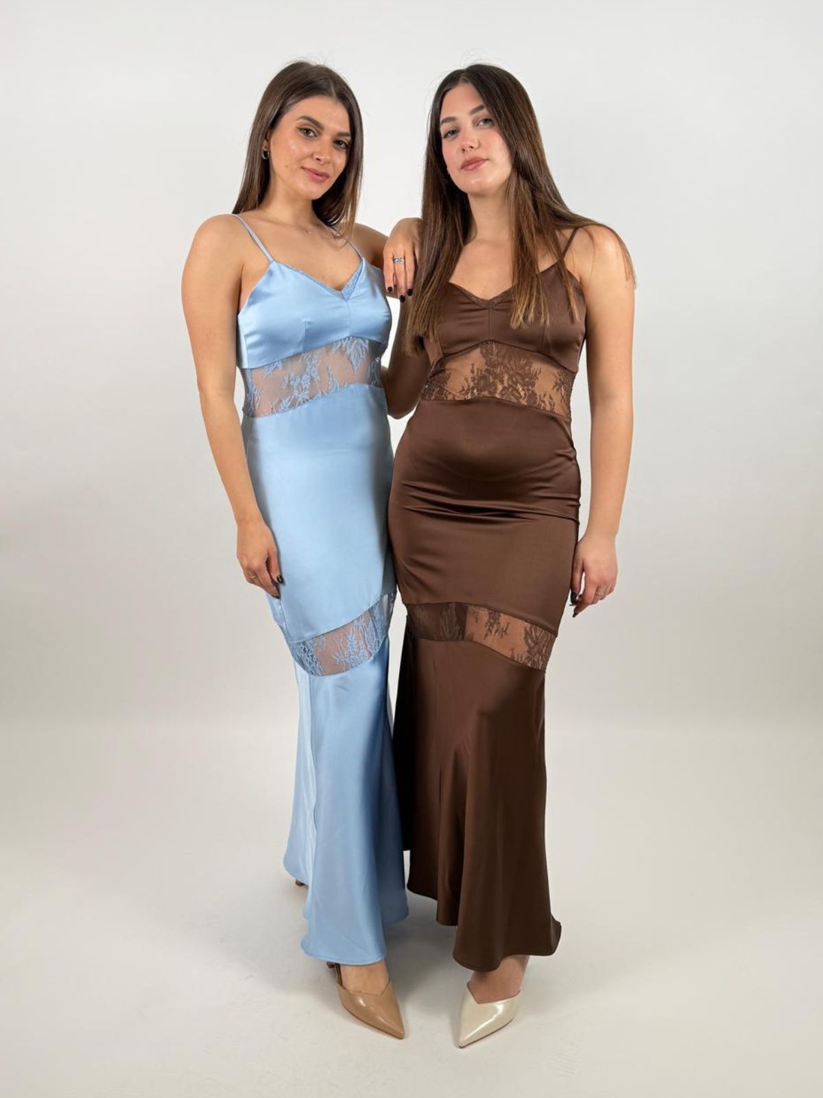 Abito lungo con inserti in pizzo e spalline sottili Donna - Imperial