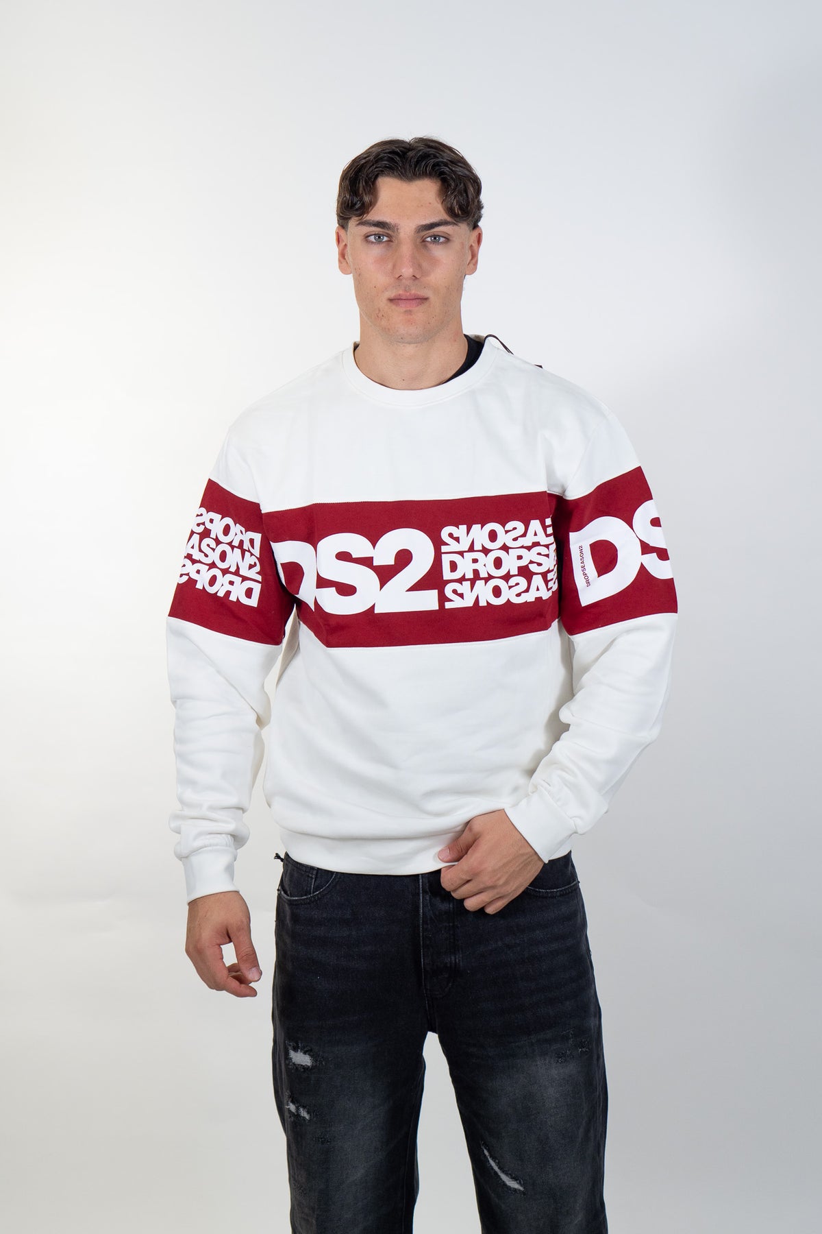Ds2 - Felpa girocollo con fascia logo - Uomo