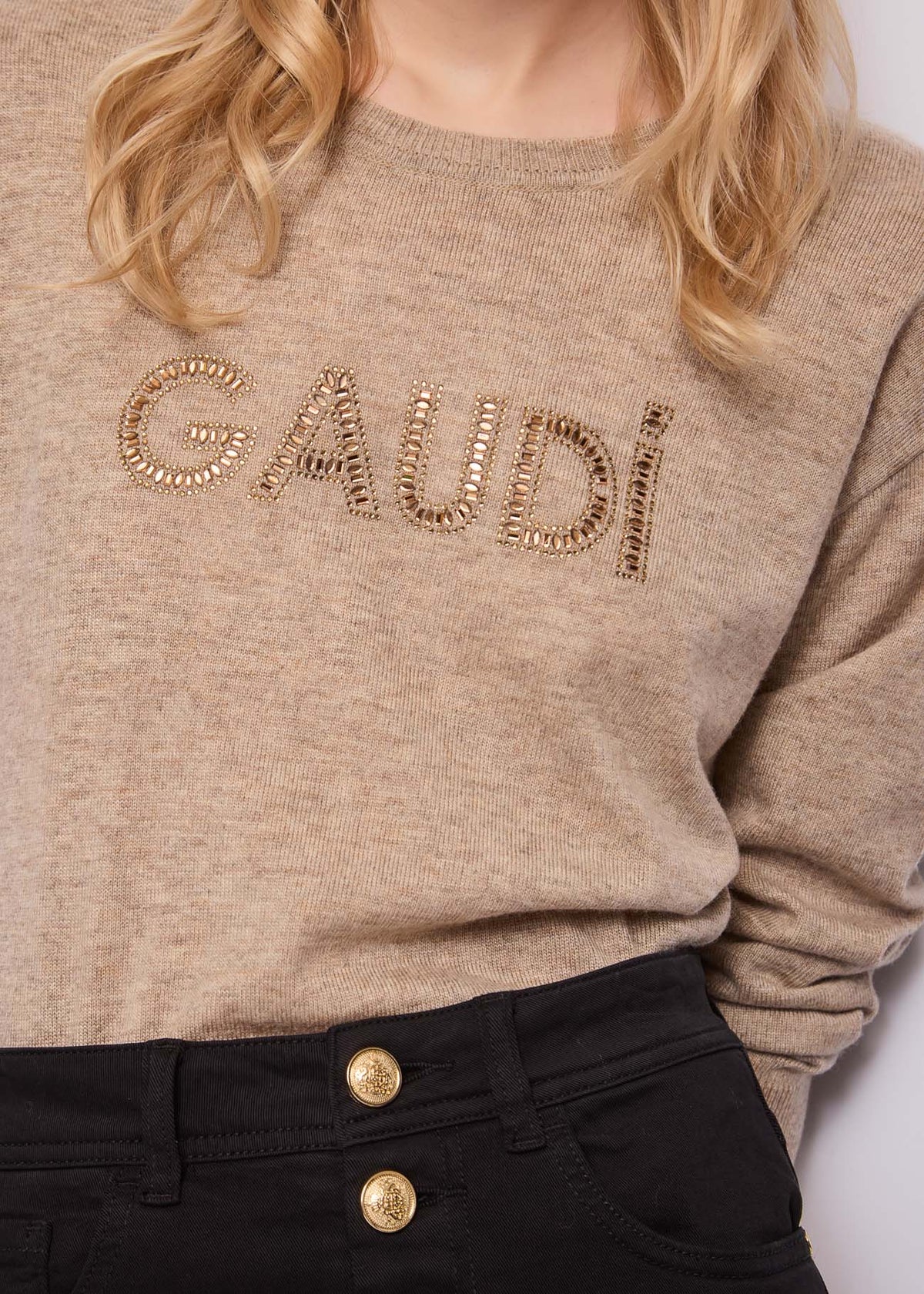 Gaudì - Maglia girocollo con logo in strass - Donna