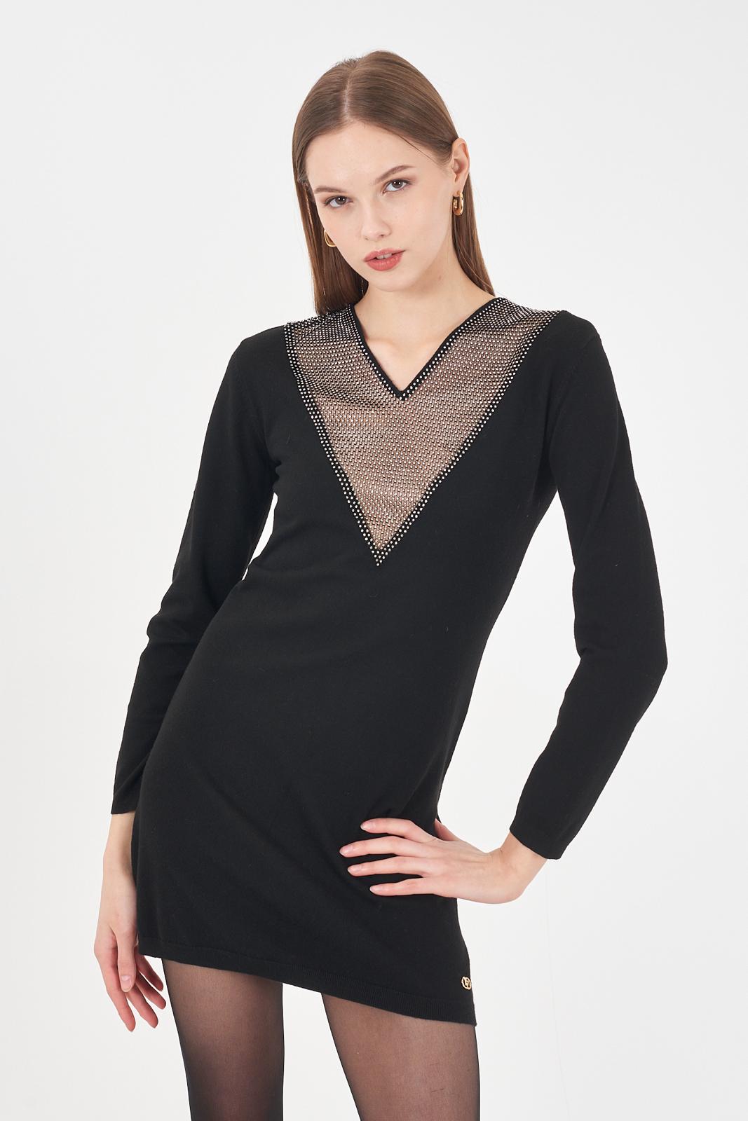 Abito Donna Con Inserto Mesh Con Strass Donna - Yes Zee -