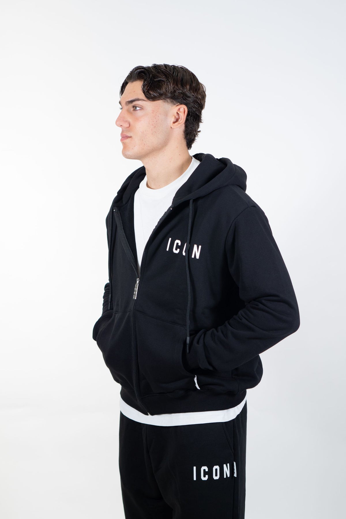 Icon - Felpa in cotone felpato con cappuccio - Uomo