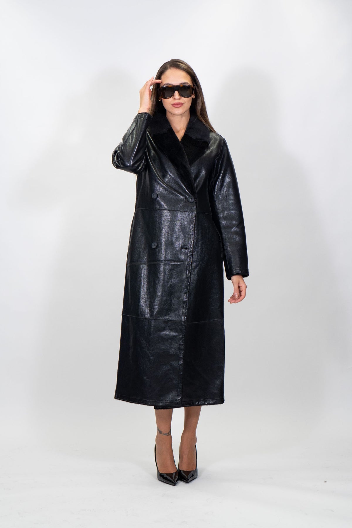 Yes Zee - Cappotto in ecopelle ed ecopelliccia reversibile - Donna