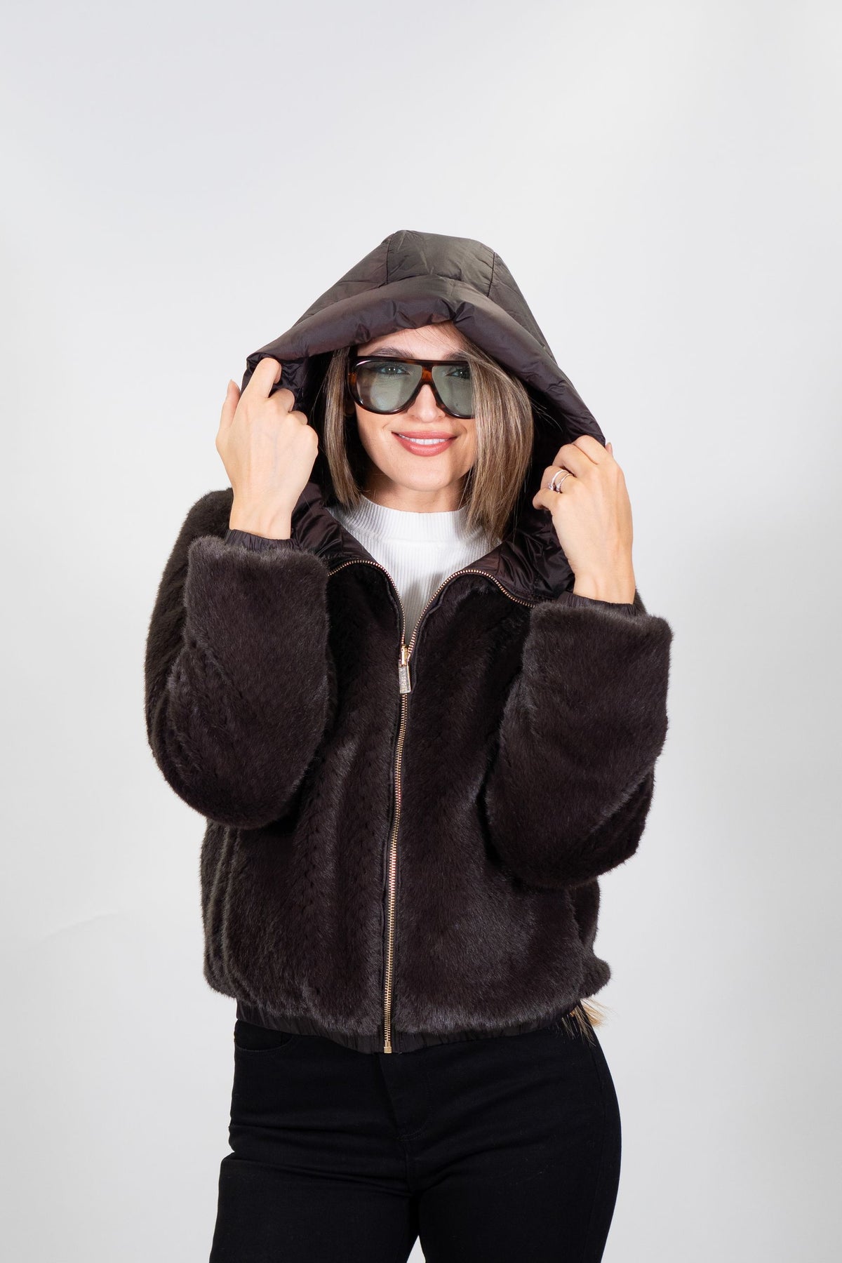 Yes Zee - Bomber reversibile in tessuto effetto peluche - Donna