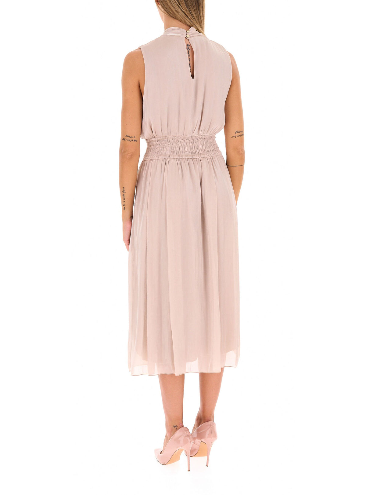 Rinascimento - Abito Midi In Raso Laminato Con Fiocco Ed Elastico In Vita - Donna