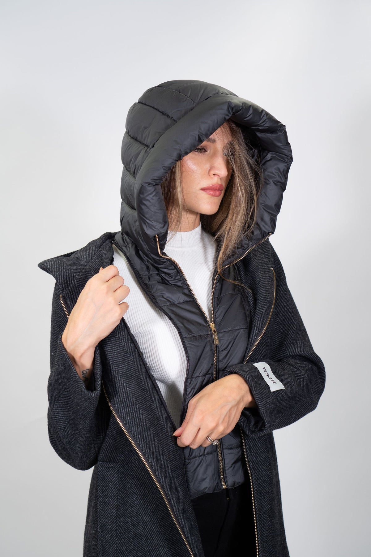 Yes Zee - Cappotto linea diritta e finto gilet - Donna