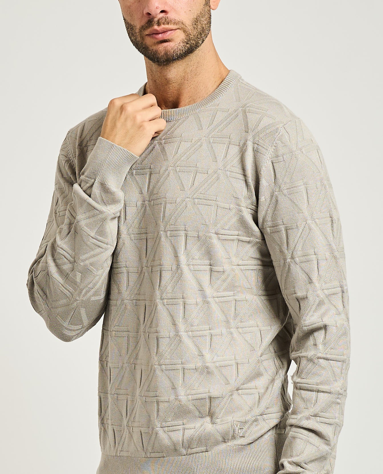 Maglia Uomo Girocollo, Logo Jacquard Uomo - Yes Zee -