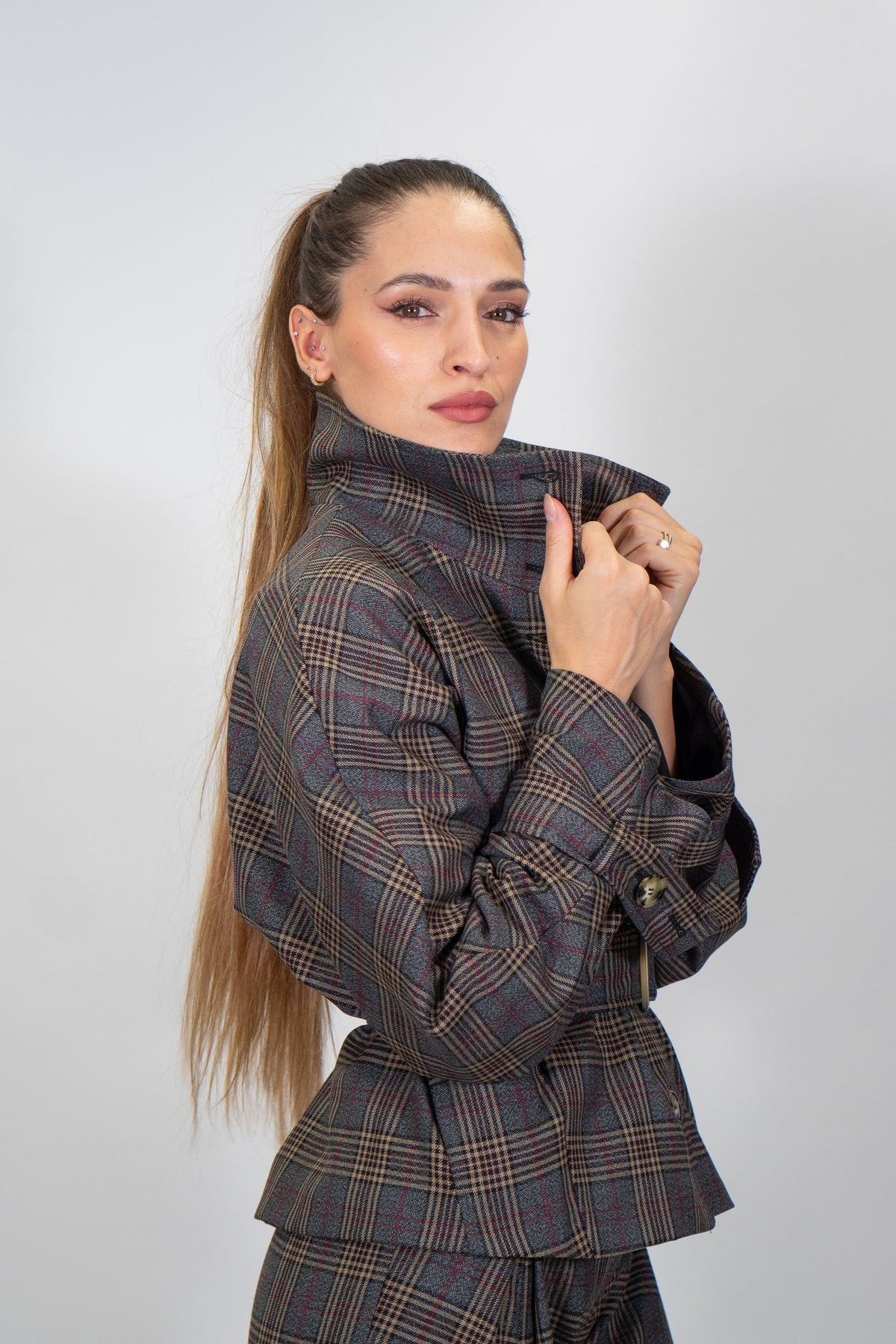 Imperial - Giacca corta con cintura e motivo a quadri - Donna