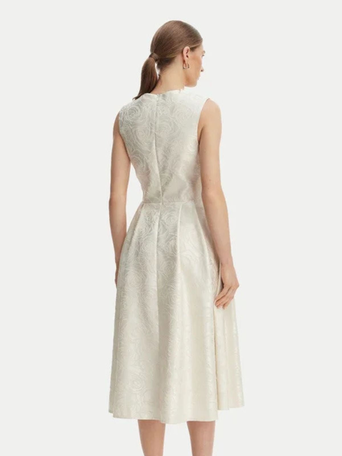 Abito corto in tessuto damascato, scollo a V e gonna a ruota Donna - Rinascimento - World Fashion