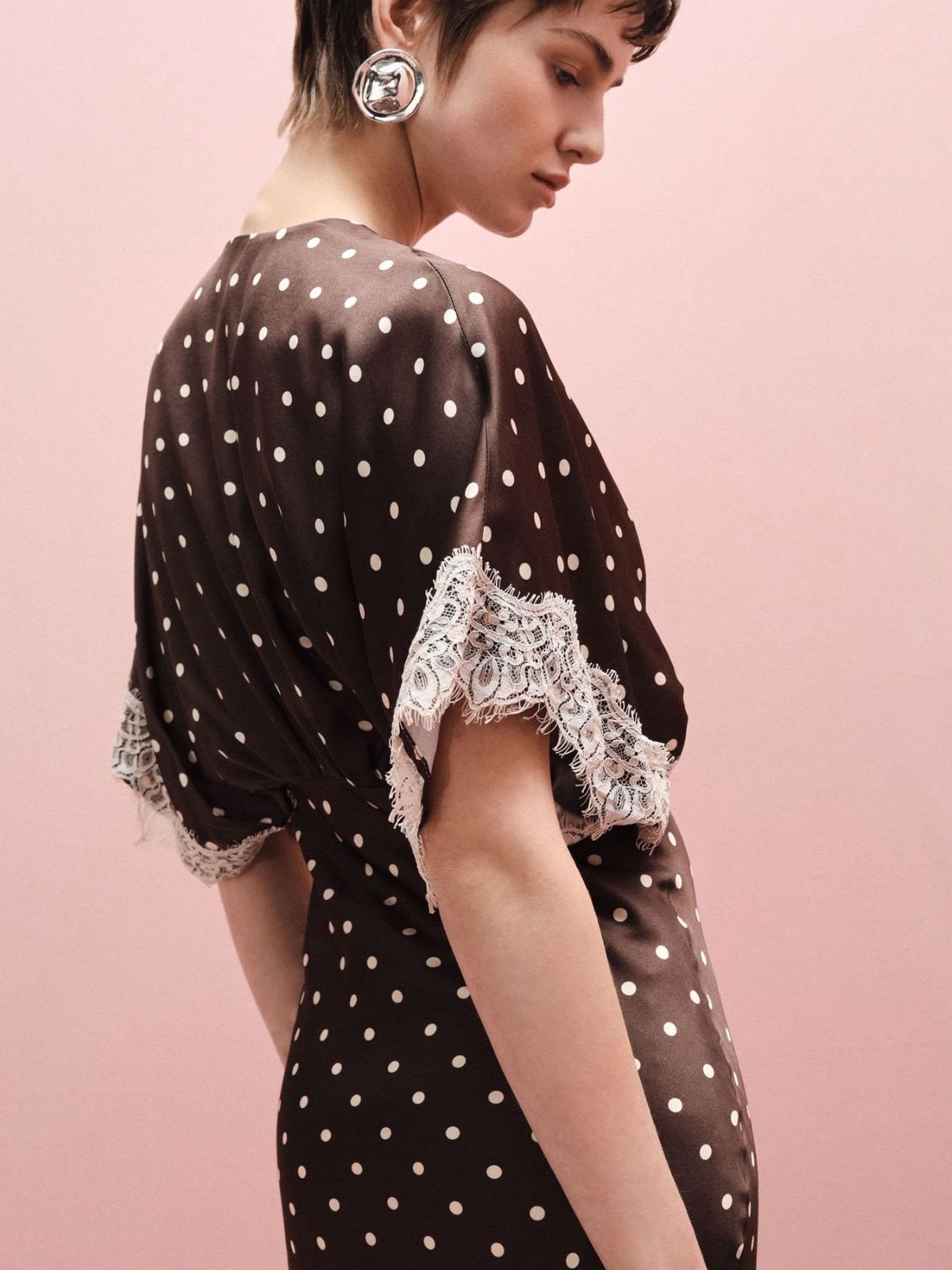 Abito lungo a pois con maniche ampie e pizzo Donna - Imperial - World Fashion