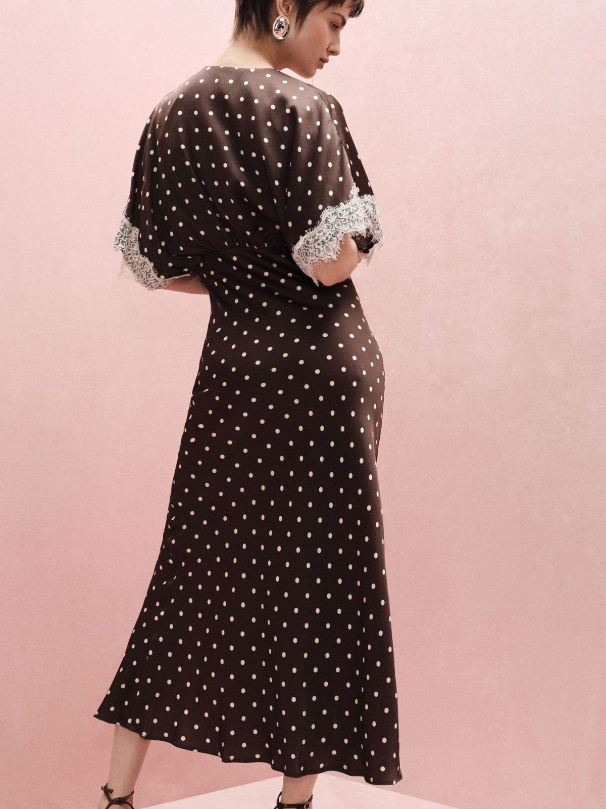 Abito lungo a pois con maniche ampie e pizzo Donna - Imperial - World Fashion