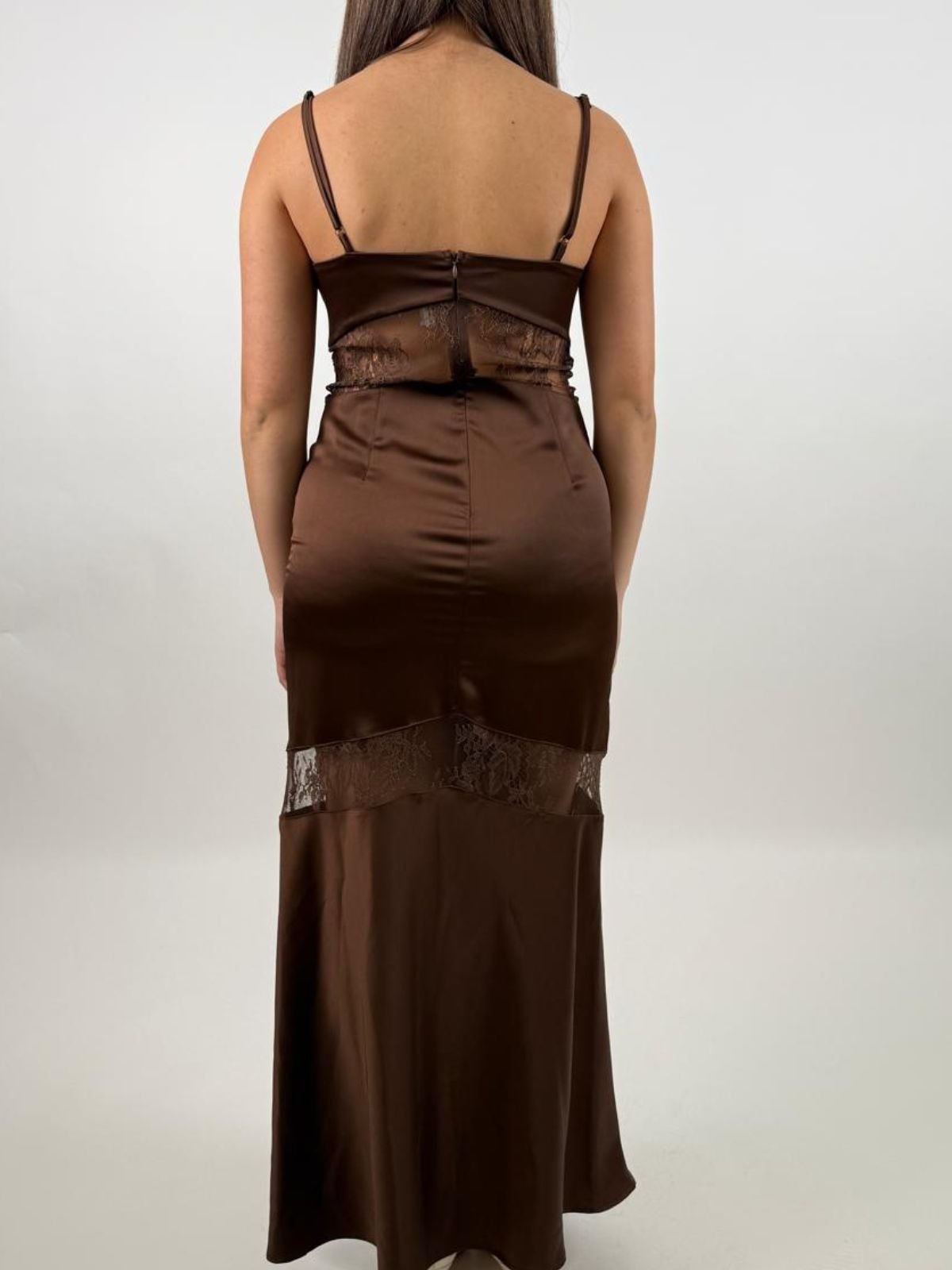 Abito lungo con inserti in pizzo e spalline sottili Donna - Imperial - World Fashion