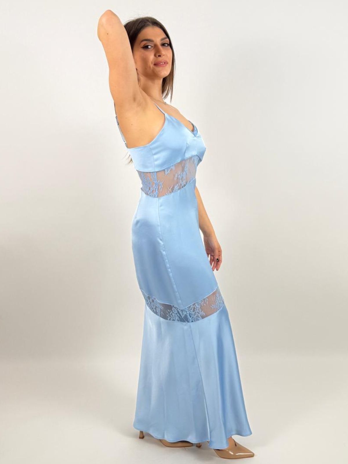 Abito lungo con inserti in pizzo e spalline sottili Donna - Imperial - World Fashion
