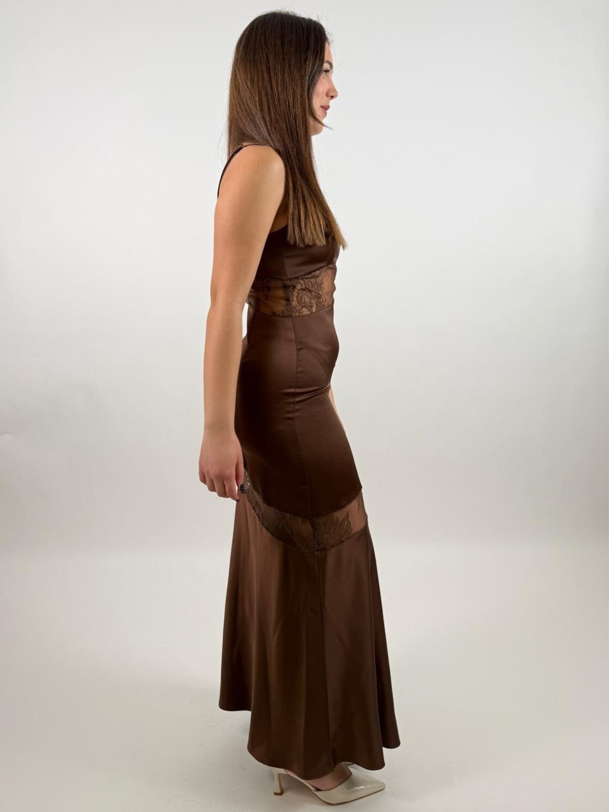 Abito lungo con inserti in pizzo e spalline sottili Donna - Imperial - World Fashion