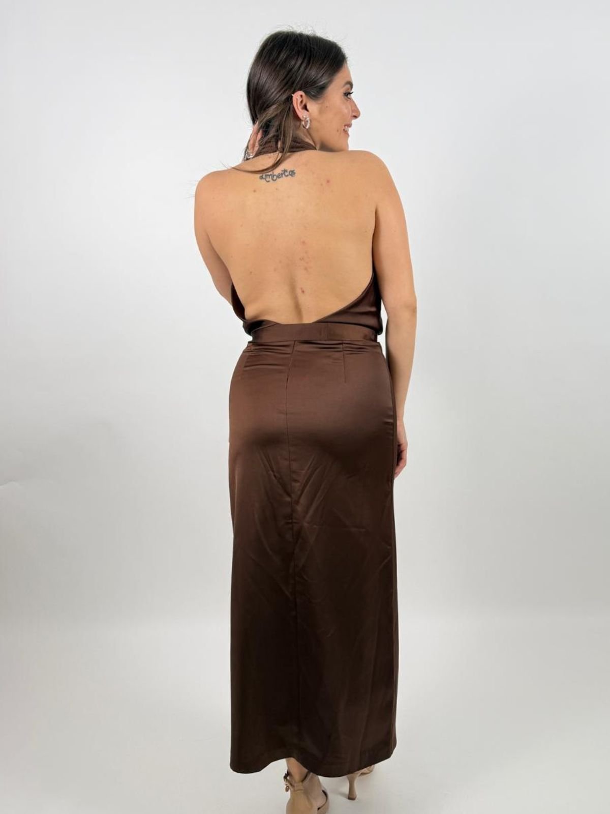 Abito lungo con scollo all'americana e spacco frontale Donna - Imperial - World Fashion