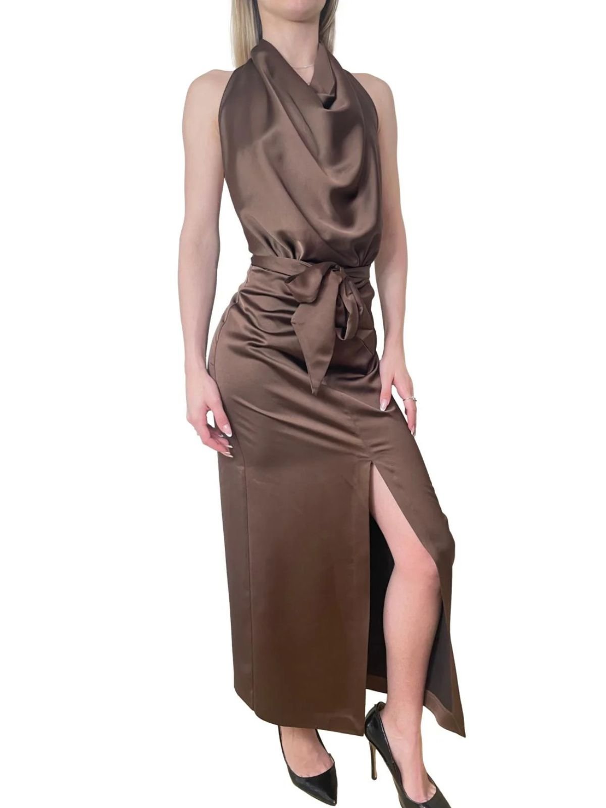 Abito lungo con scollo all'americana e spacco frontale Donna - Imperial - World Fashion