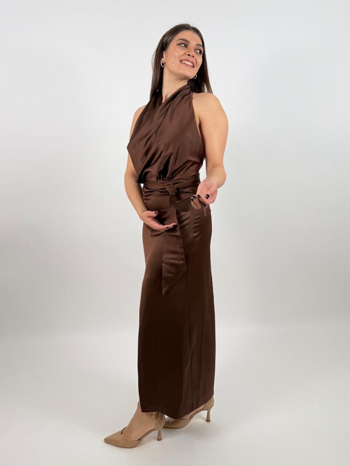 Abito lungo con scollo all'americana e spacco frontale Donna - Imperial - World Fashion