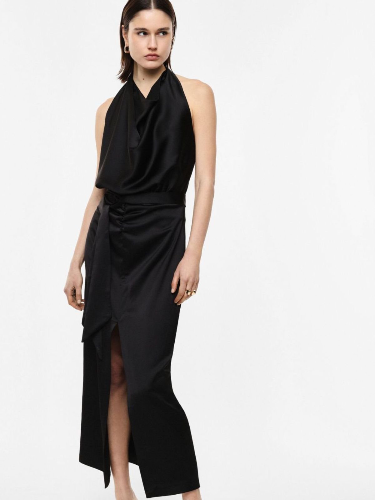 Abito lungo con scollo all'americana e spacco frontale Donna - Imperial - World Fashion