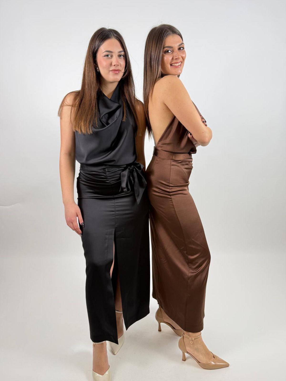 Abito lungo con scollo all'americana e spacco frontale Donna - Imperial - World Fashion