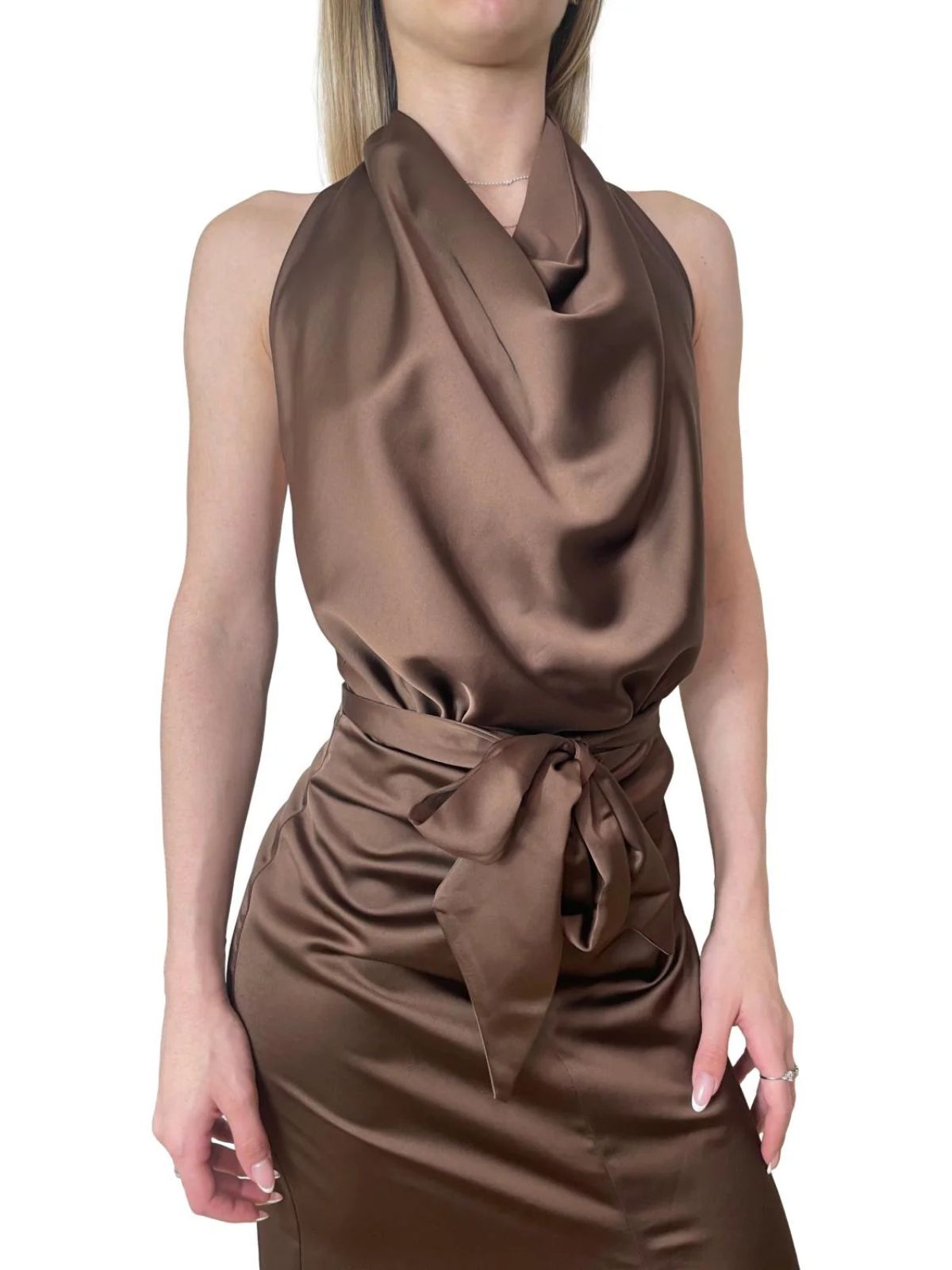 Abito lungo con scollo all'americana e spacco frontale Donna - Imperial - World Fashion