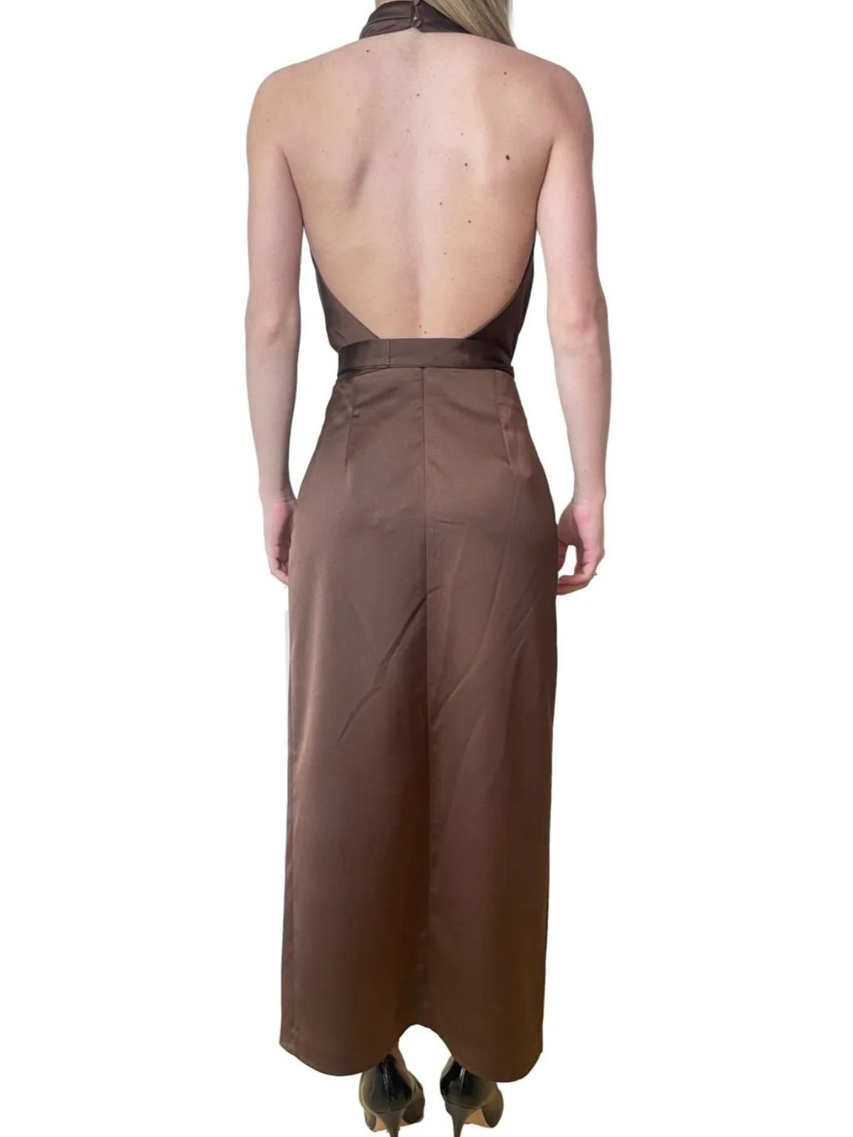 Abito lungo con scollo all'americana e spacco frontale Donna - Imperial - World Fashion