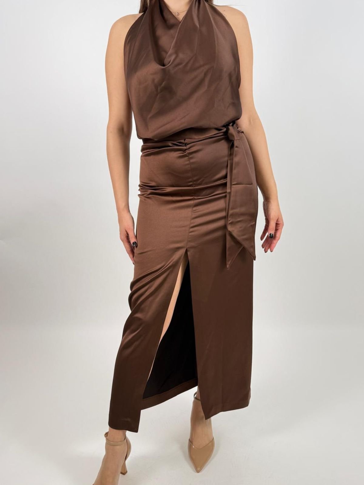 Abito lungo con scollo all'americana e spacco frontale Donna - Imperial - World Fashion