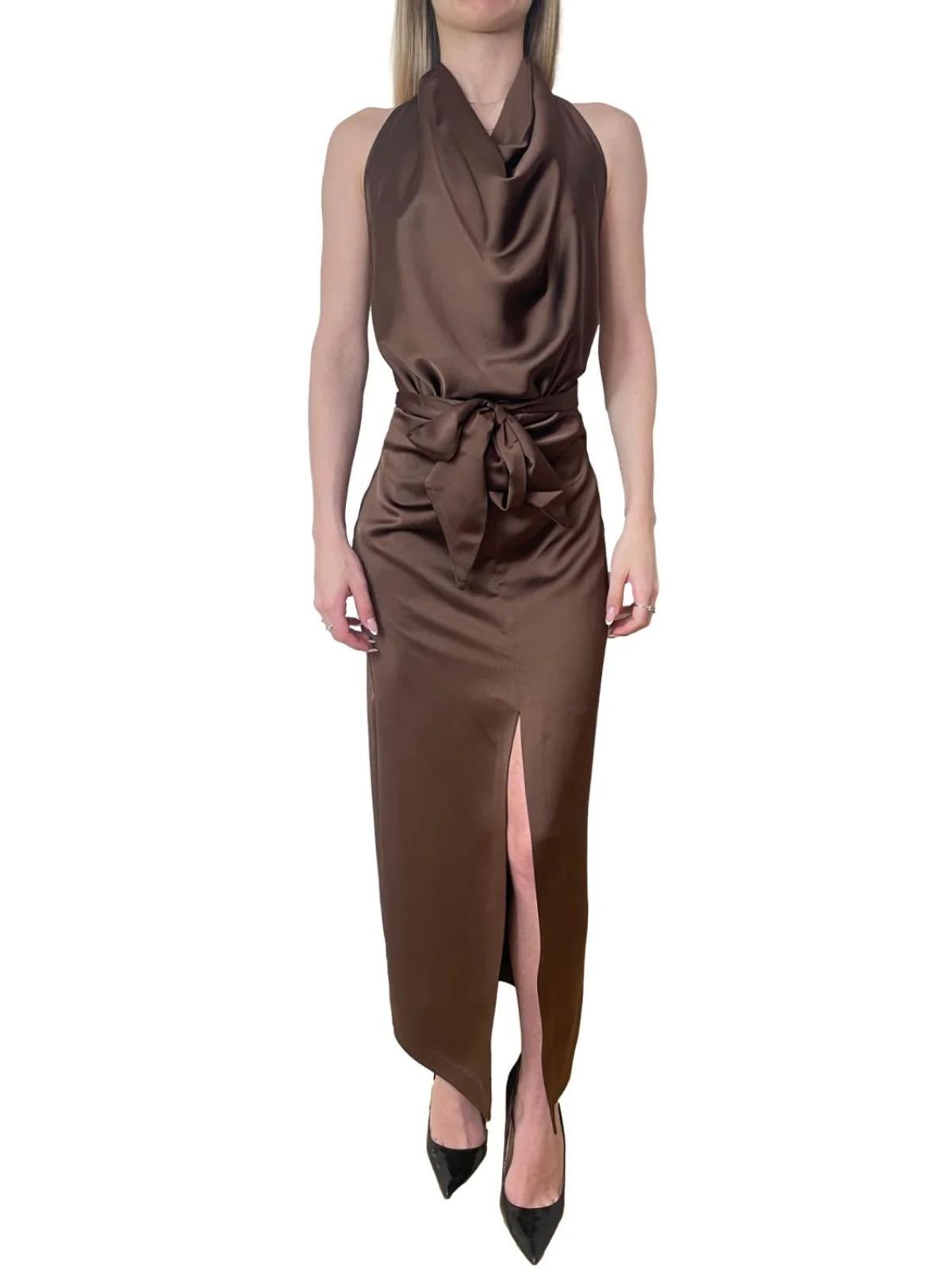 Abito lungo con scollo all'americana e spacco frontale Donna - Imperial - World Fashion