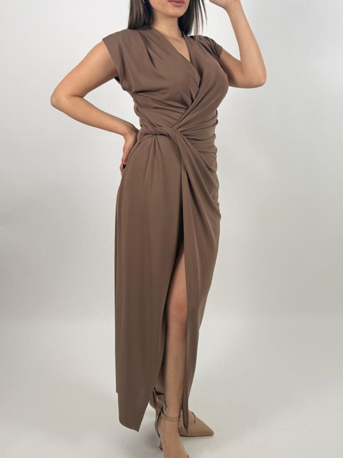 Abito lungo drappeggiato scollo a v senza maniche Donna - Imperial - World Fashion