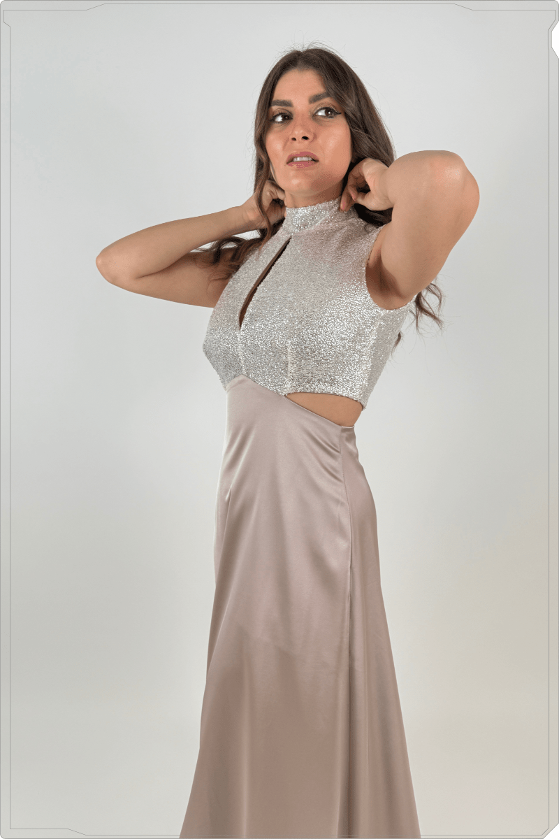 Abito Lungo Paillettes E Raso Donna - Rinascimento - World Fashion