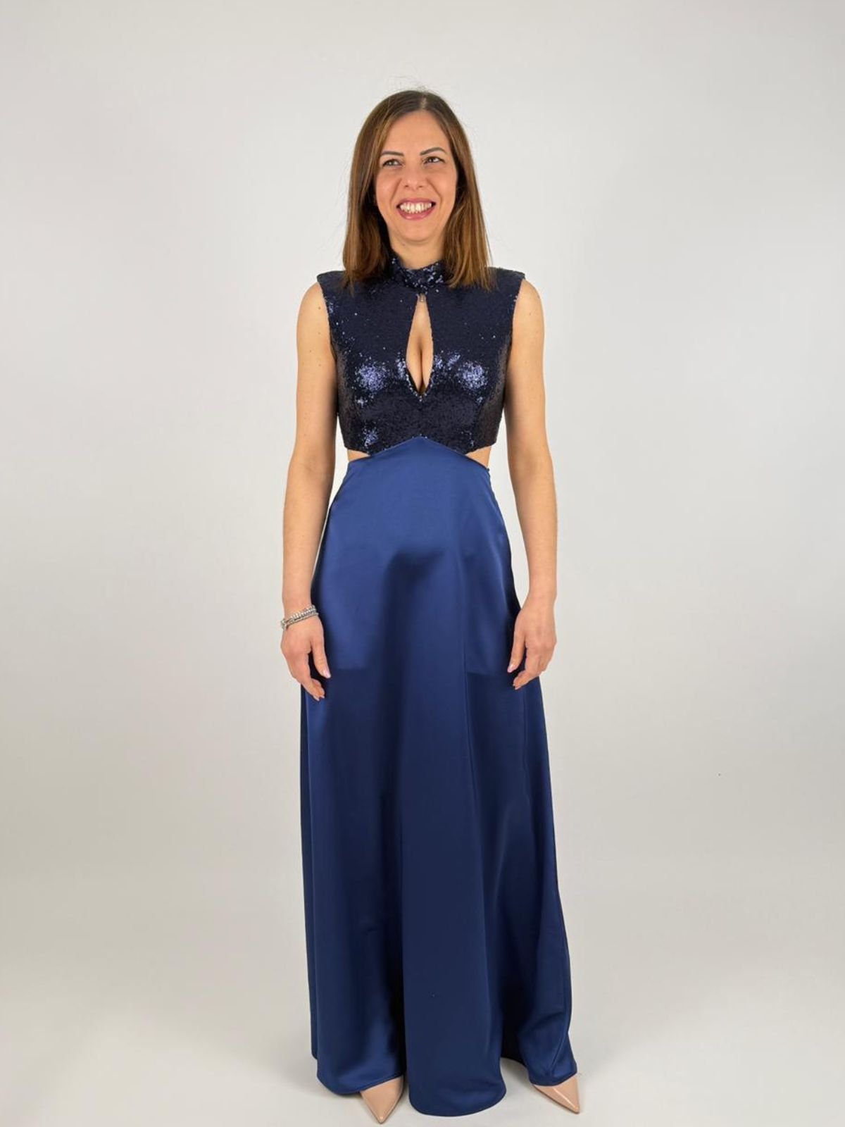 Abito Lungo Paillettes E Raso Donna - Rinascimento - World Fashion