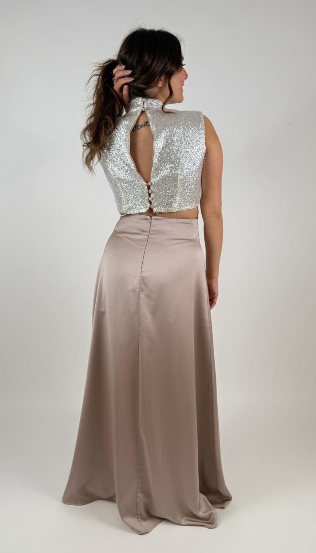 Abito Lungo Paillettes E Raso Donna - Rinascimento - World Fashion